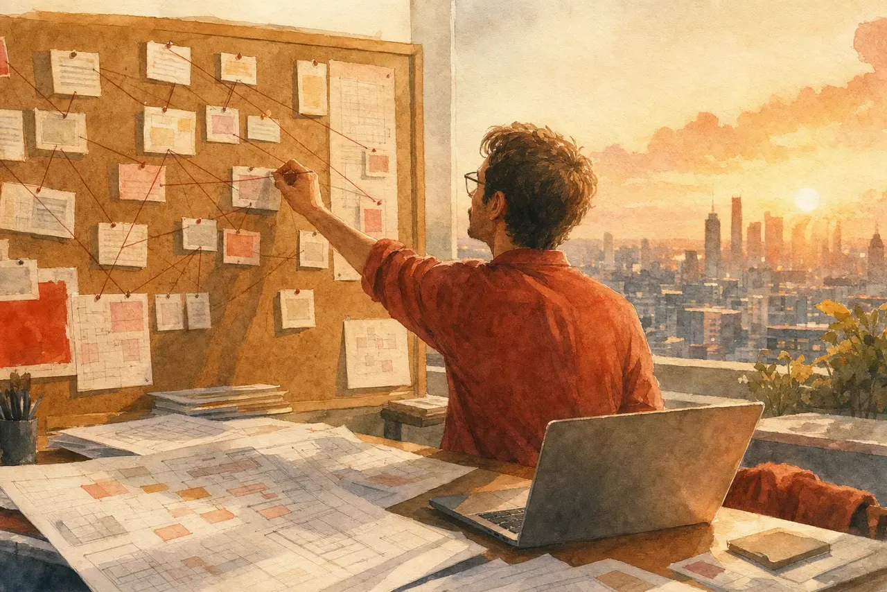 Warm watercolor illustration of a single universal connector plugging many mismatched cables into one shared port between AI agents and their tools