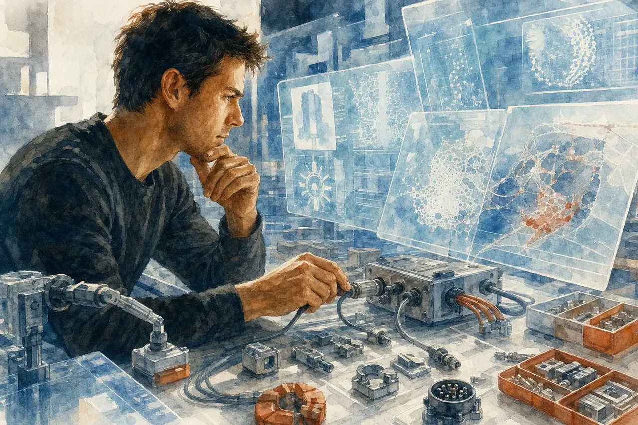 Warm watercolor illustration of a browser window handing neatly labeled tools across a counter to an AI agent instead of a blurry snapshot